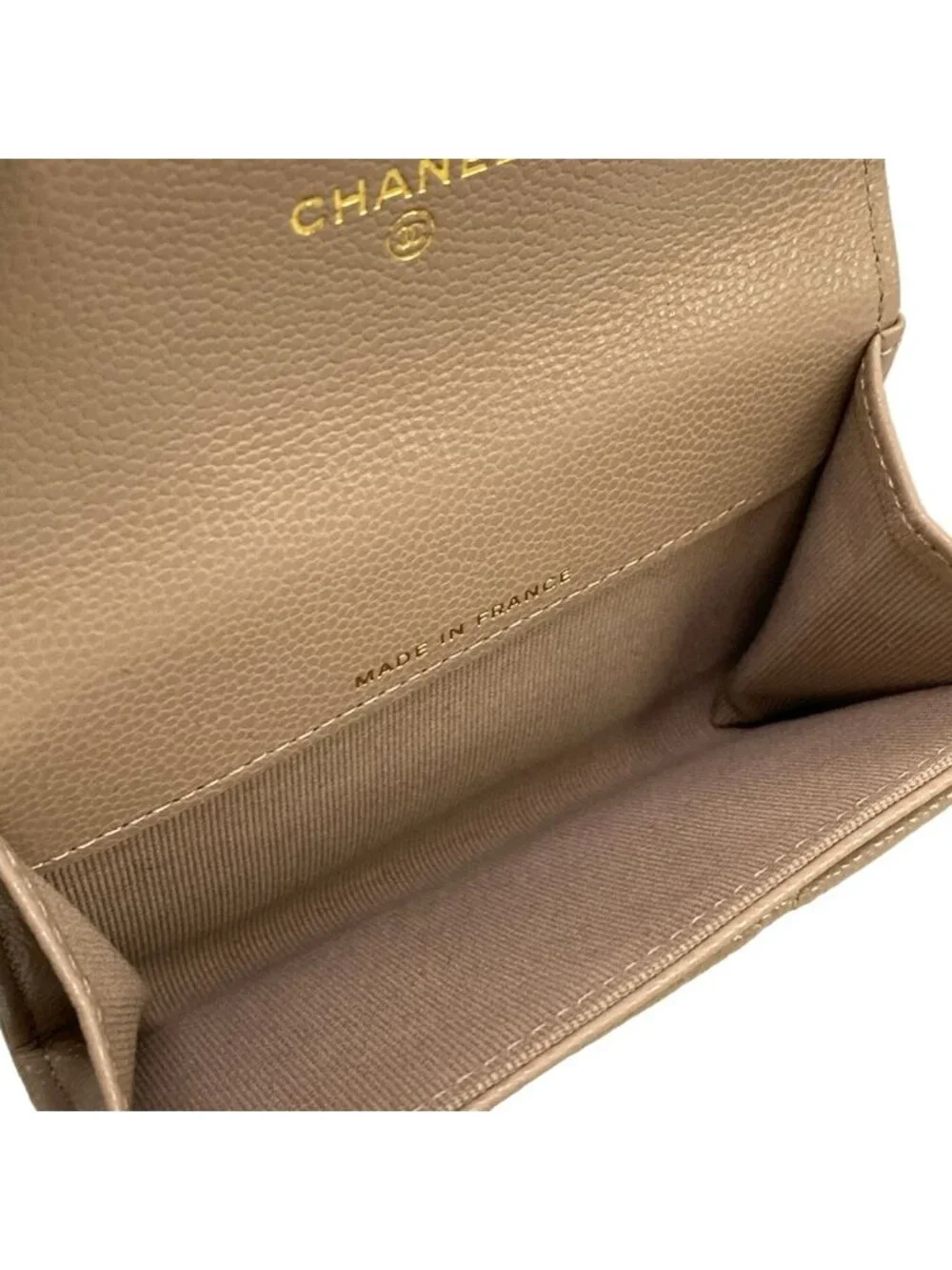 Chanel Card Slot Quilted Beige Gold